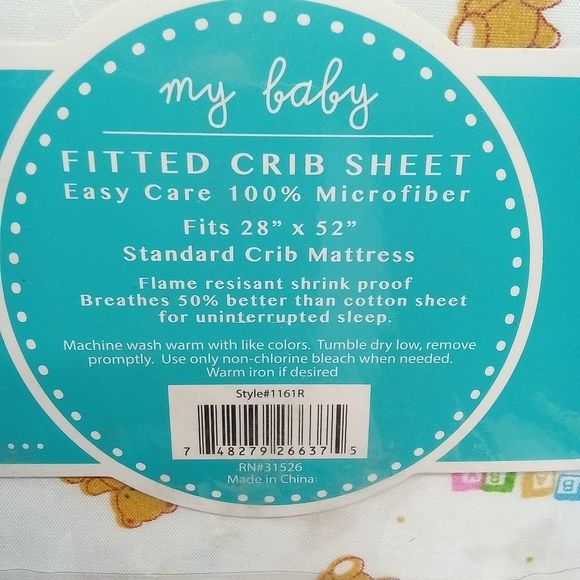 NIP My BABY Microfiber Fitted Crib Sheet Teddy Bears And BABY Building Blocks - Picture 3 of 3